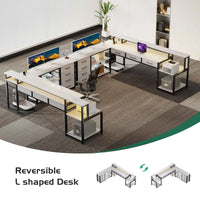 Bureau d'Angle Réversible Noir avec 7 Tiroirs et LED Connectée