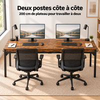 Bureau double 200 cm aménagé en deux postes de travail côte à côte avec deux écrans