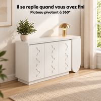 Bureau d'angle pivotant 110 cm blanc replié contre le mur
