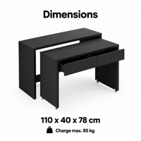 Dimensions du bureau extensible 2 en 1 : 110 x 40 x 78 cm, charge max. 85 kg