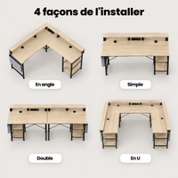 4 façons d'installer le bureau gaming beige : en angle, simple, double ou en U