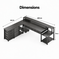 Dimensions du bureau d'angle en L : 200 x 146 cm, hauteur 78 cm