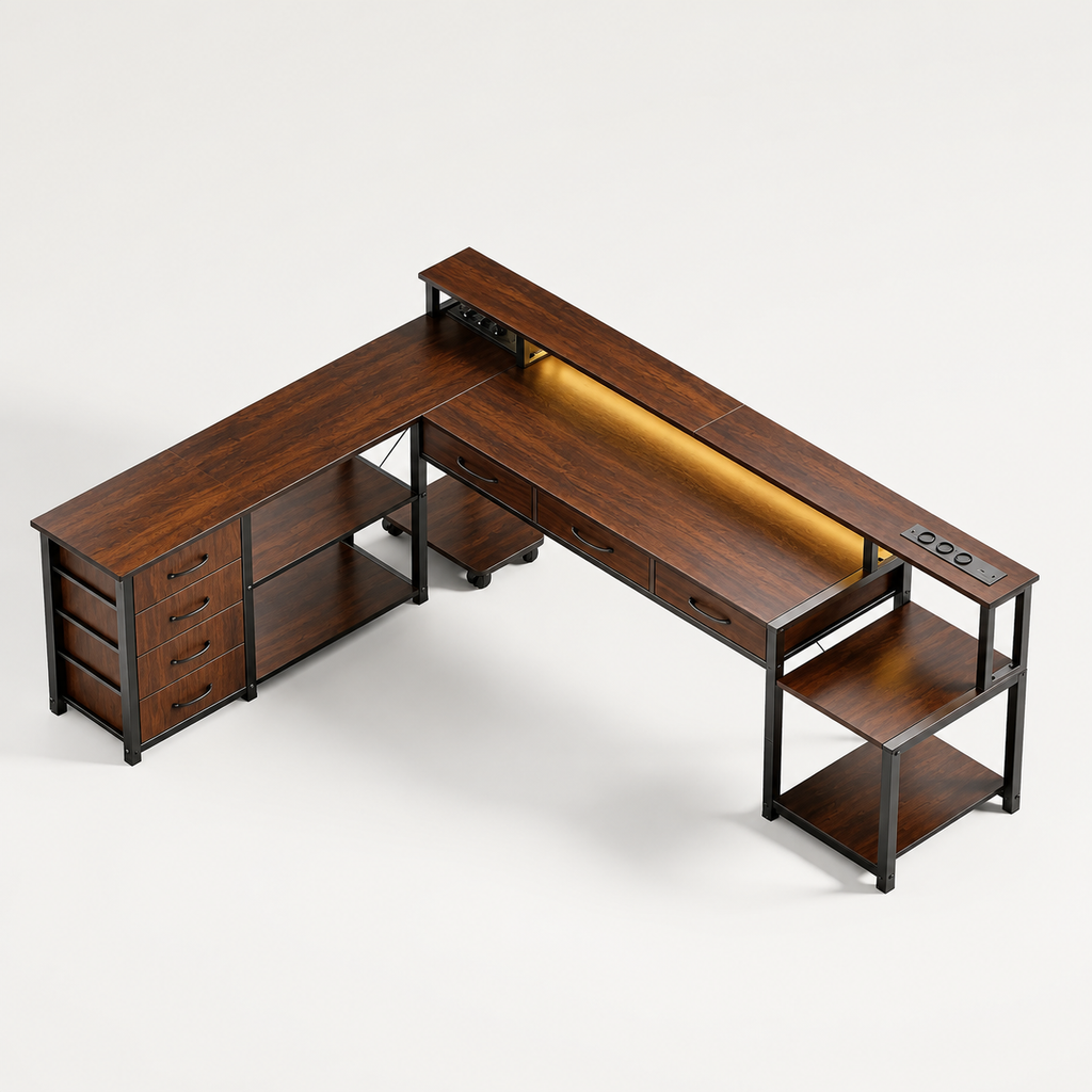 Bureau d'angle en L 200 cm coloris marron