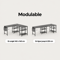 Bureau d'angle noir modulable installé en angle ou en ligne jusqu'à 230 cm