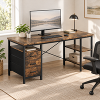 Bureau avec 3 tiroirs en tissu et étagères installé dans un bureau à domicile lumineux