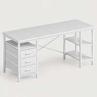 Bureau avec 3 tiroirs en tissu et étagères coloris blanc
