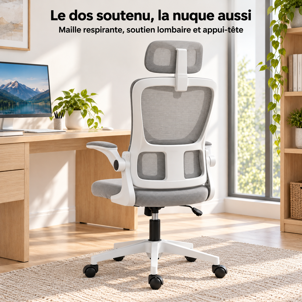 Dossier en maille respirante avec soutien lombaire et appui-tête du fauteuil de bureau