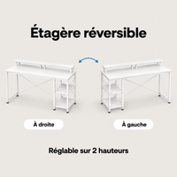Étagère réversible du bureau blanc à droite ou à gauche, réglable sur 2 hauteurs