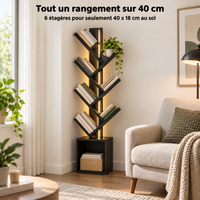 Bibliothèque arbre 6 étagères pour 40 x 18 cm au sol dans un salon