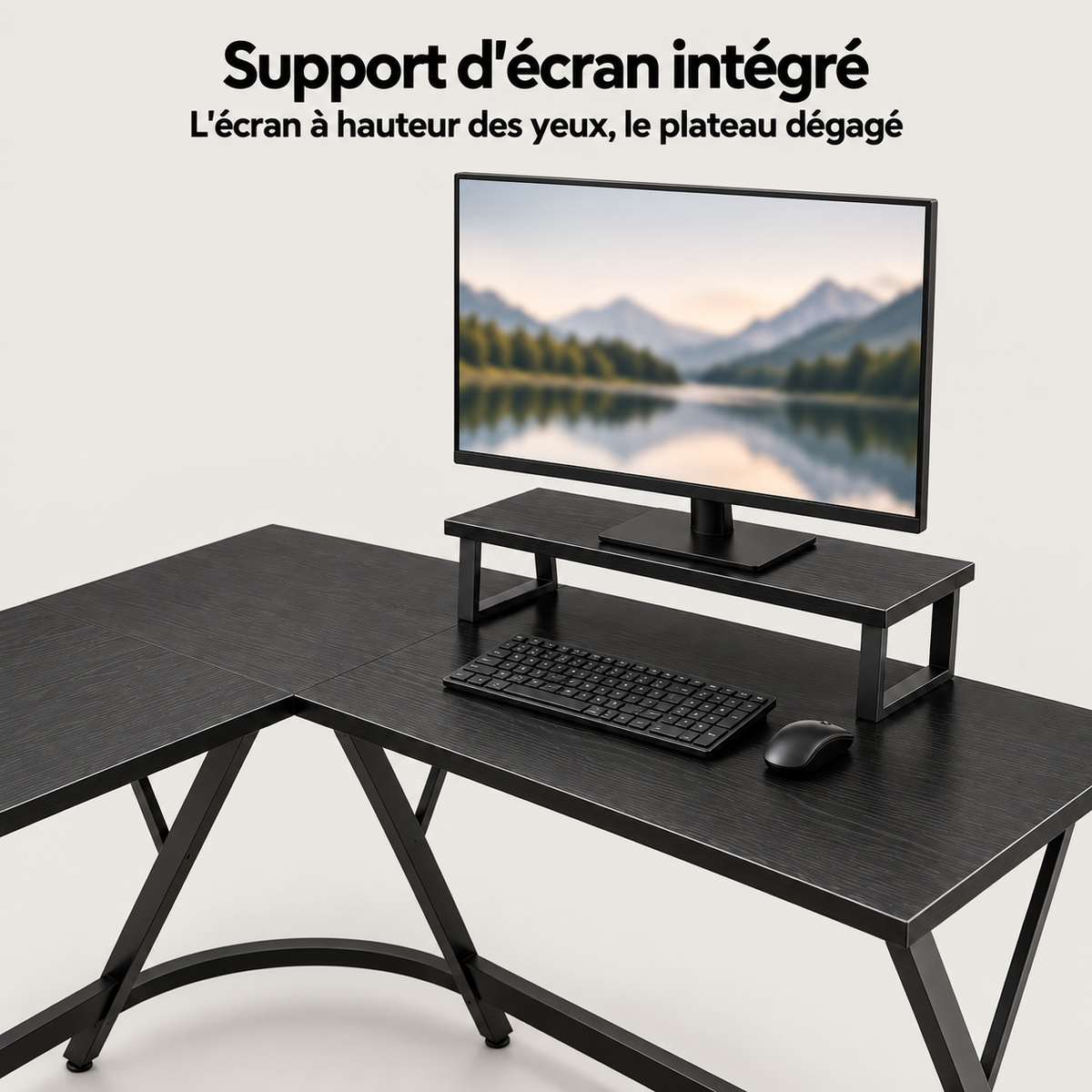 Support d'écran intégré au bureau d'angle en L