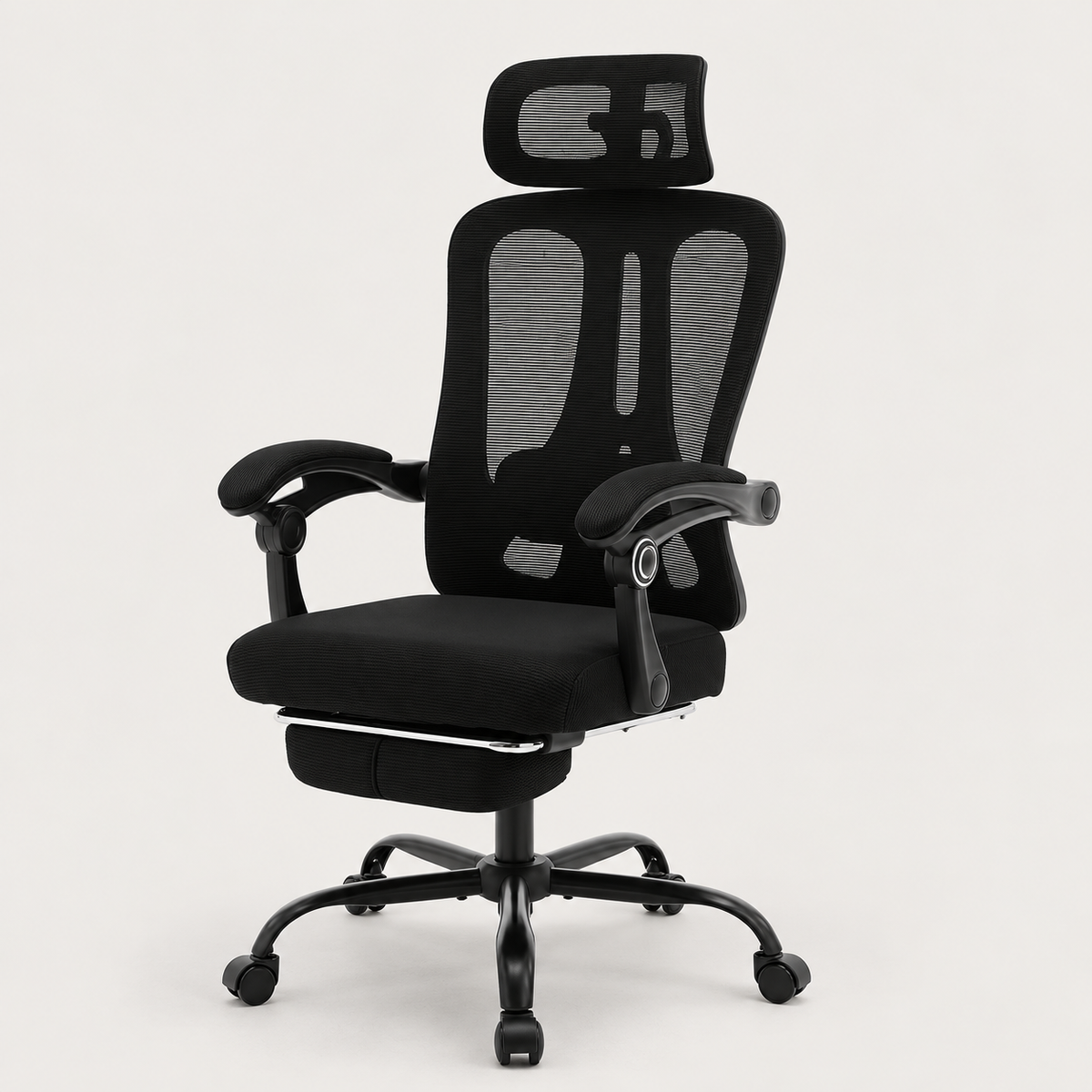 Chaise de bureau en maille inclinable avec repose-pieds coloris noir