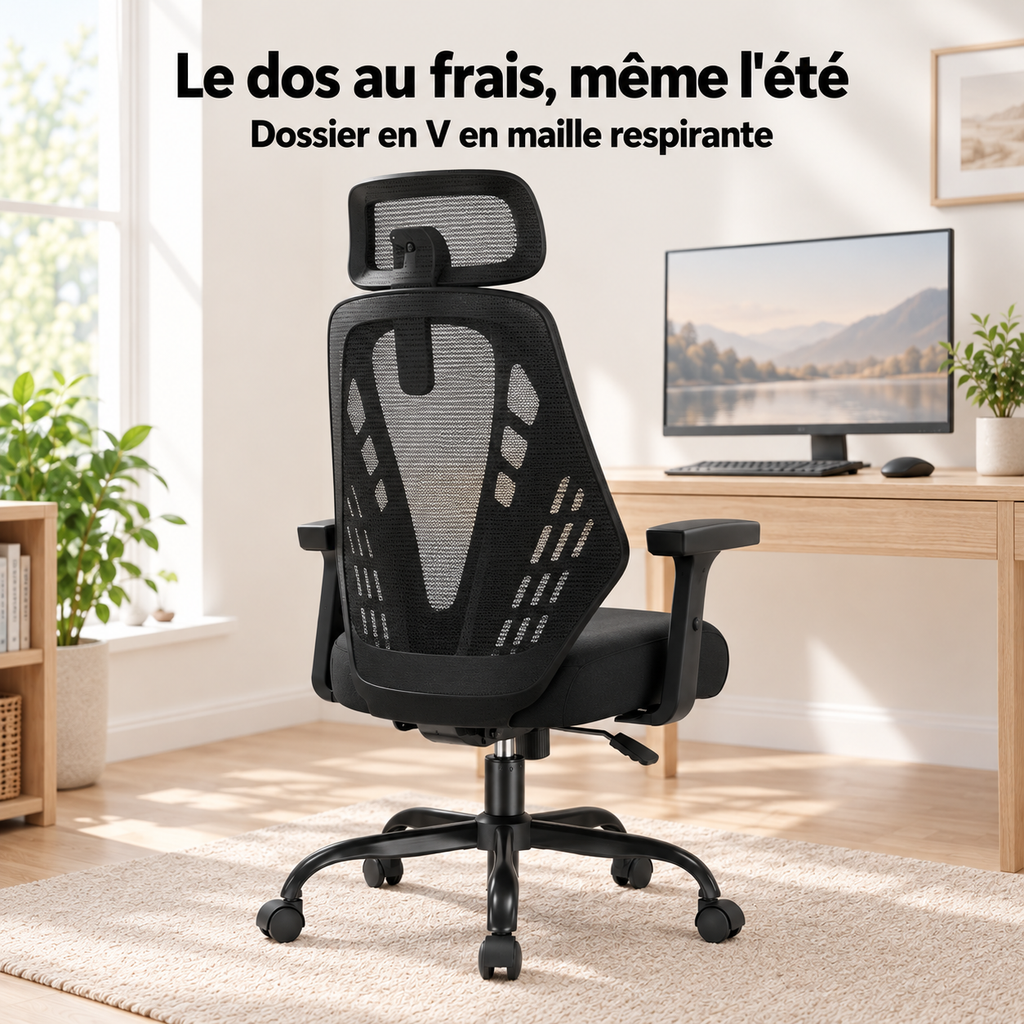 Dossier en V en maille respirante de la chaise ergonomique