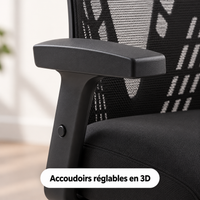 Gros plan sur l'accoudoir réglable en 3D