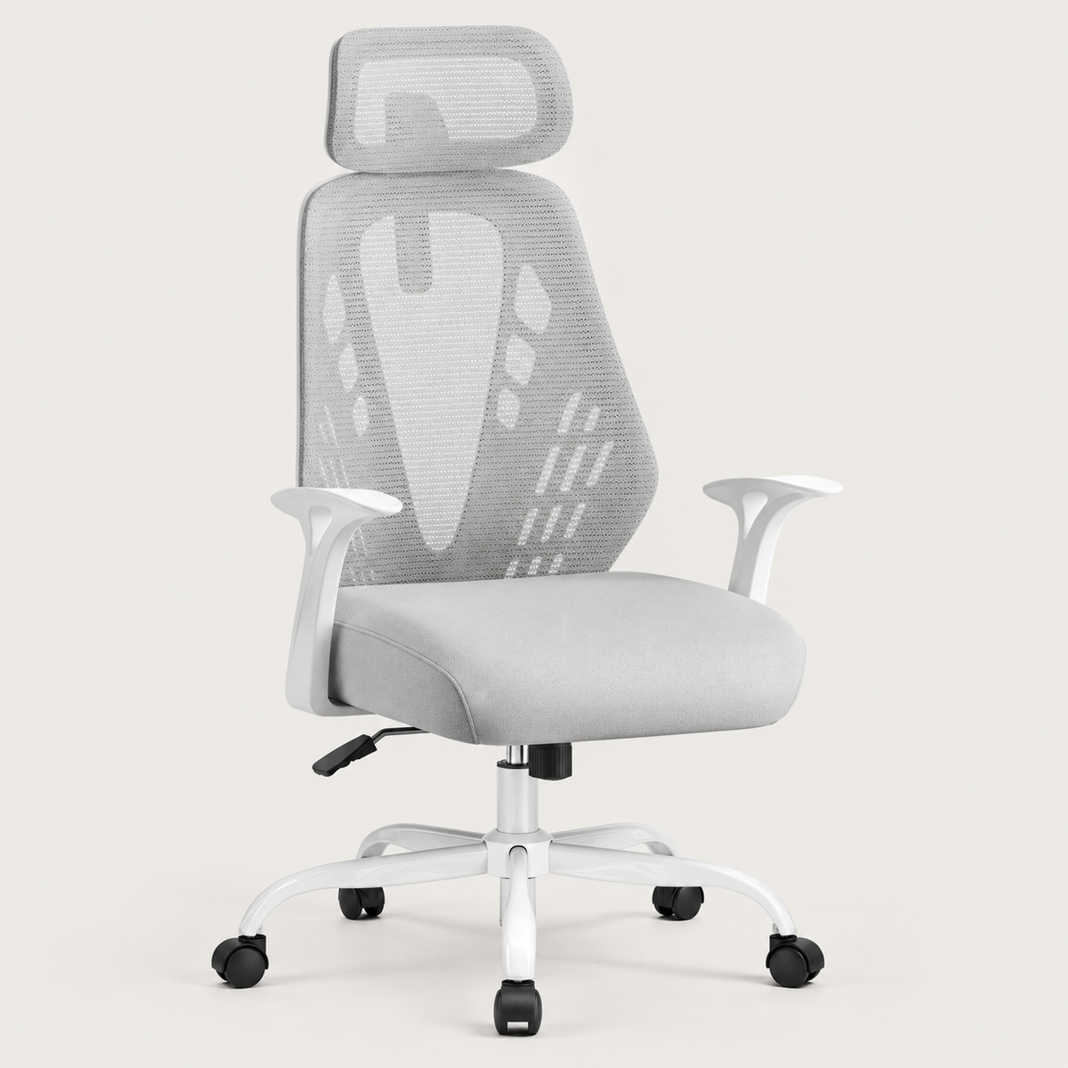 Chaise de bureau ergonomique en maille à bascule grise avec appui-tête