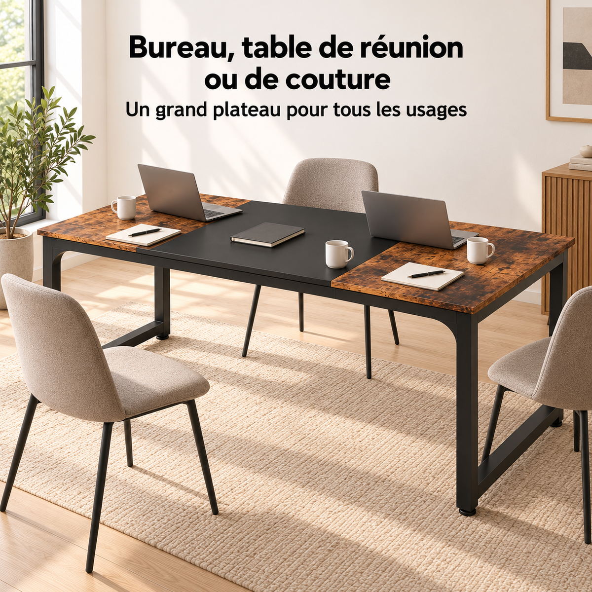 Grand bureau 178 cm utilisé comme table de réunion