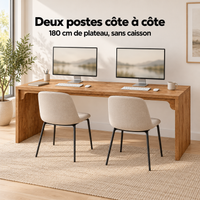 Bureau double 180 cm aménagé en deux postes de travail côte à côte