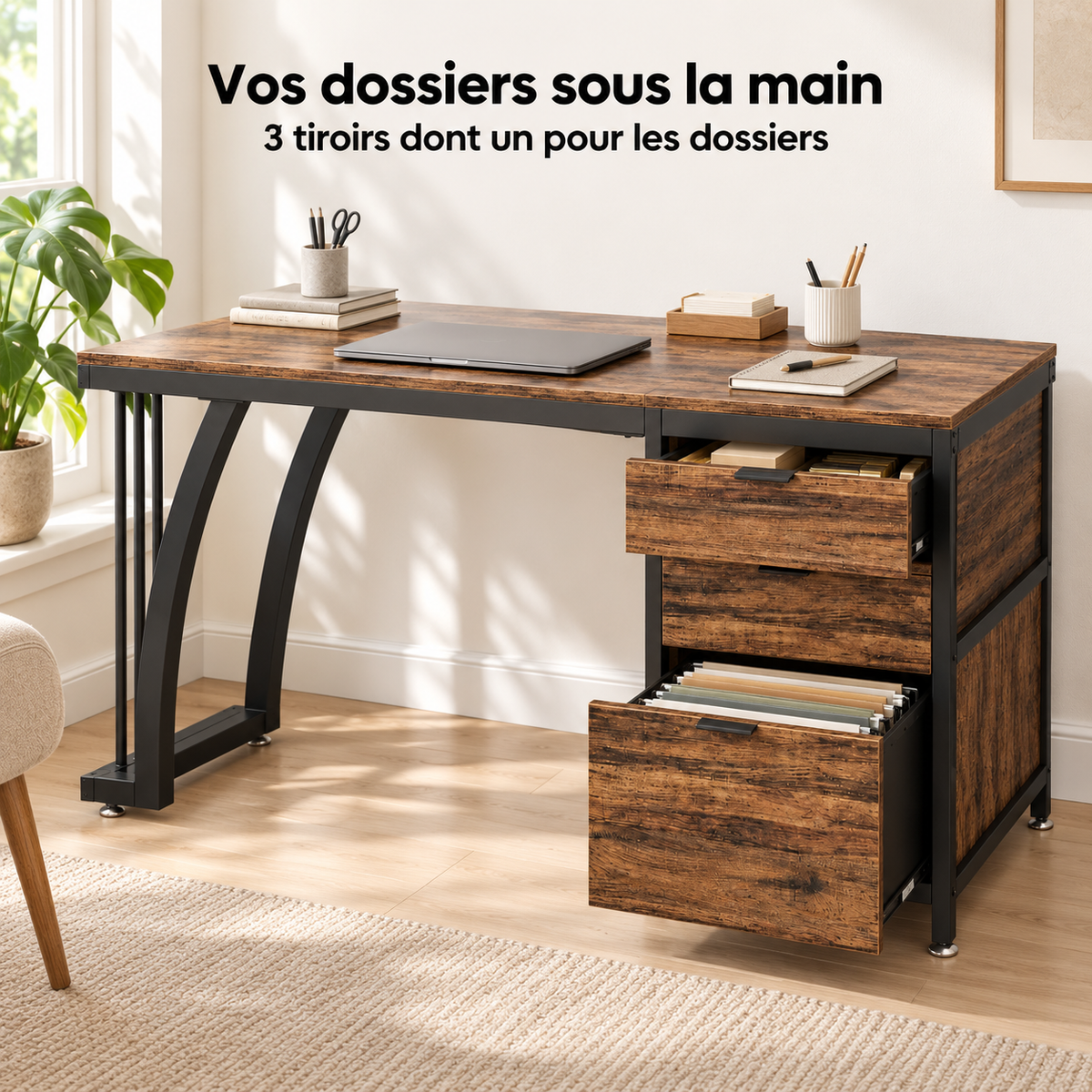 Caisson 3 tiroirs dont un tiroir à dossiers