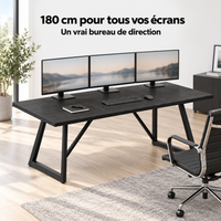 Bureau de direction 180 cm noir avec trois écrans installés