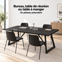 Bureau 180 cm noir utilisé comme table de réunion ou table à manger