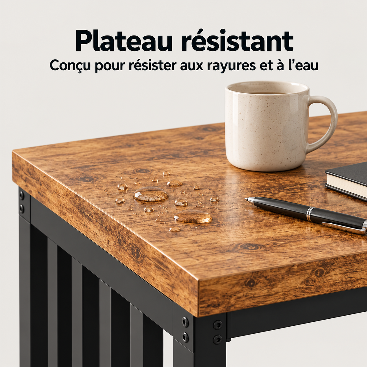 Plateau effet bois résistant aux rayures et à l'eau
