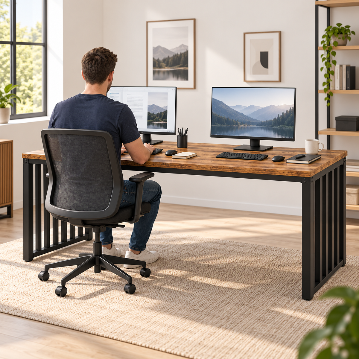 Homme travaillant au bureau double 180 cm