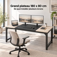 Grand plateau 180 x 80 cm avec deux écrans installés