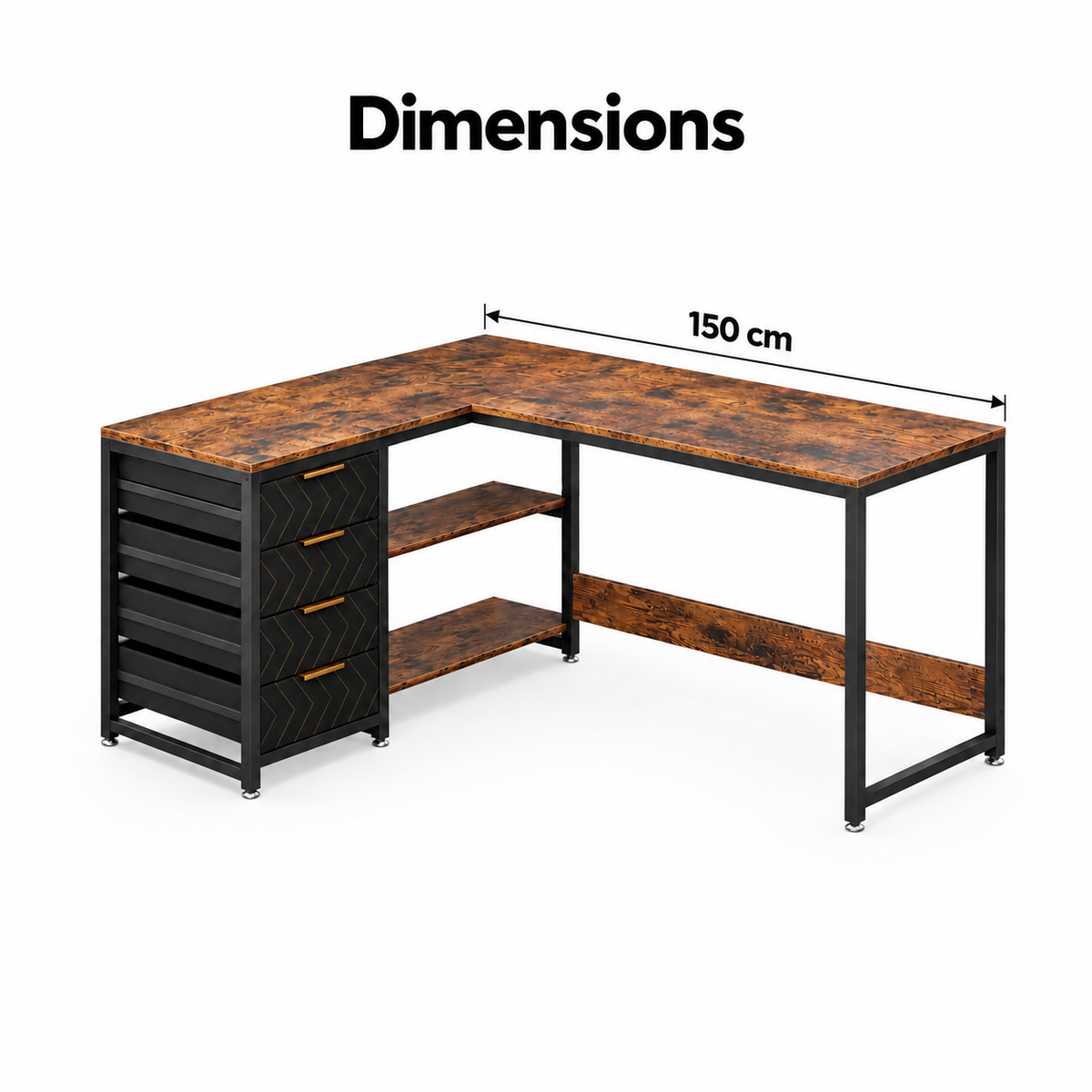 Dimensions du bureau d'angle en L : 150 cm de longueur