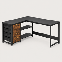 Bureau d'angle en L 150 cm coloris noir avec façades de tiroirs effet bois
