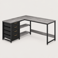 Bureau d'angle en L 150 cm coloris gris avec cadre et tiroirs noirs