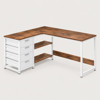Bureau d'angle en L 150 cm coloris marron et blanc avec tiroirs blancs