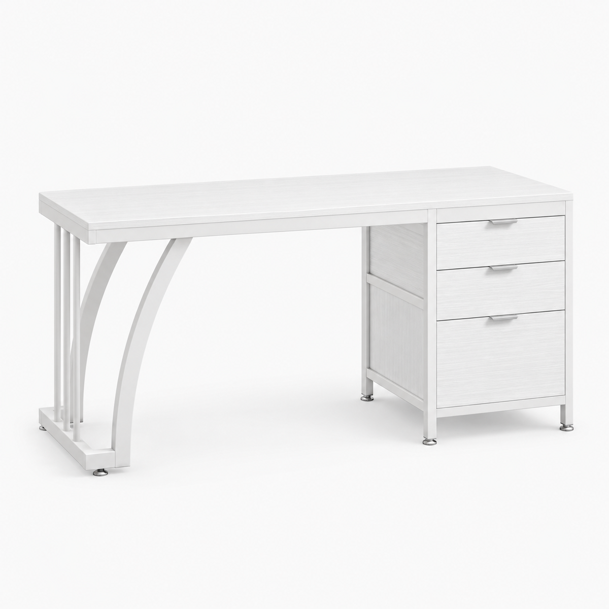 Bureau 150 cm style industriel avec caisson 3 tiroirs coloris blanc