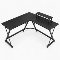 Bureau d'angle en L 127 x 127 cm noir carbone avec support d'écran, vue de trois quarts