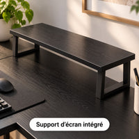 Gros plan sur le support d'écran intégré du bureau d'angle