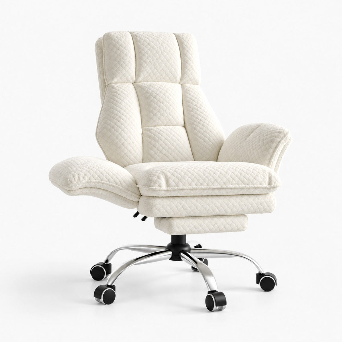 Chaise de bureau large inclinable avec repose-pieds coloris blanc velours