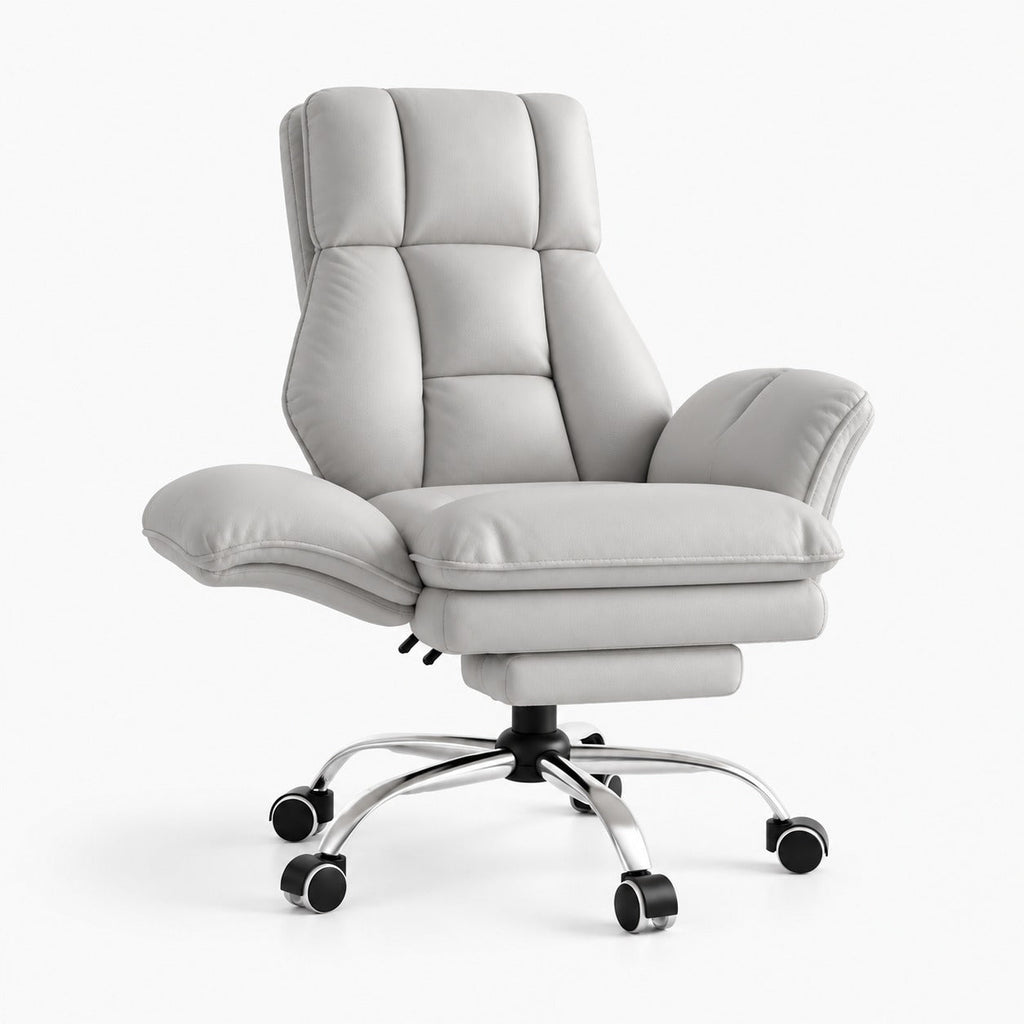 Chaise de bureau large inclinable avec repose-pieds coloris gris similicuir