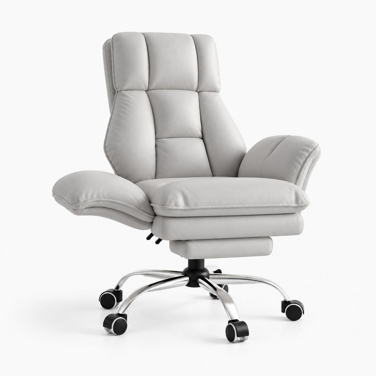 Chaise de bureau large inclinable avec repose-pieds coloris gris similicuir