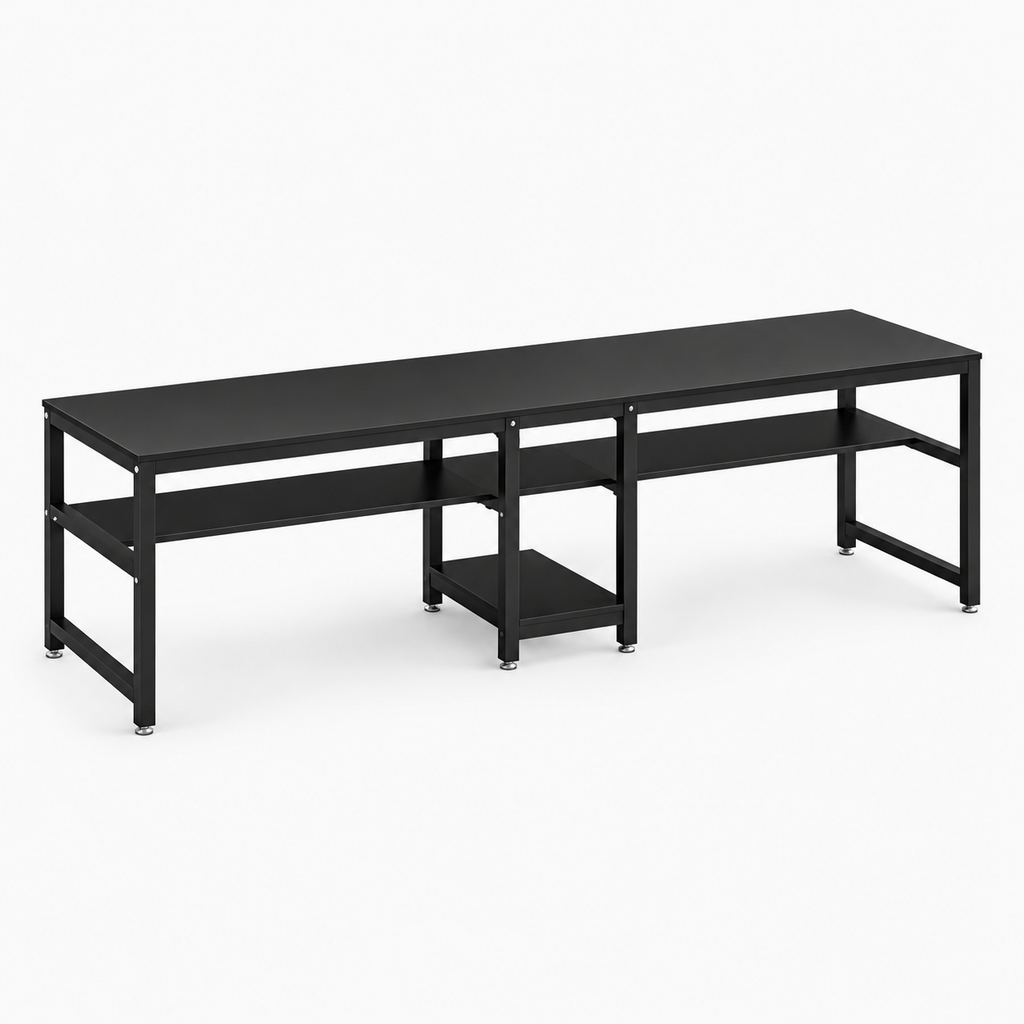 Bureau double 200 cm avec étagères intégrées coloris noir