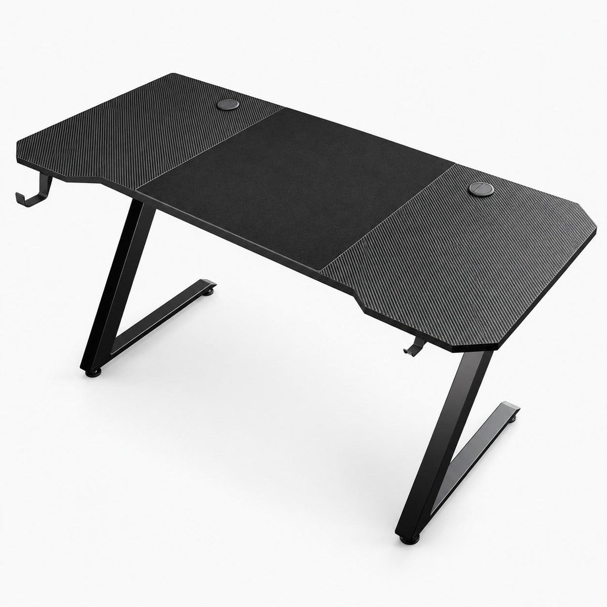 Bureau gaming 120 x 60 cm effet carbone avec pieds en Z, vue de trois quarts