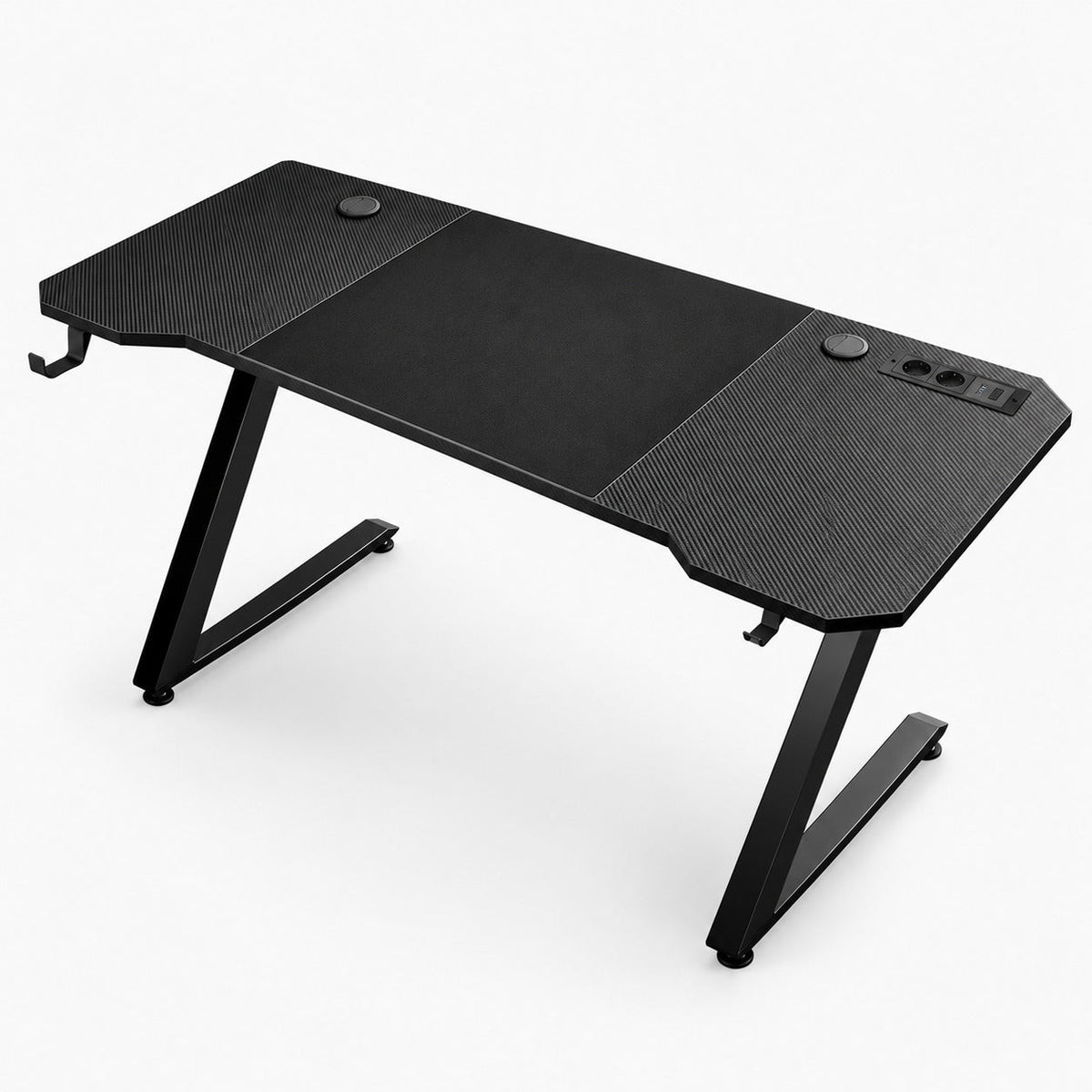 Bureau gaming 120 x 60 cm effet carbone avec pieds en Z coloris avec prise et usb