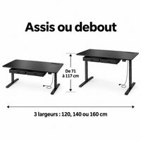 Bureau assis-debout Lina noir – réglage en hauteur
