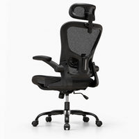Chaise de bureau ergonomique 150 kg avec appui-tête noire, vue de trois quarts