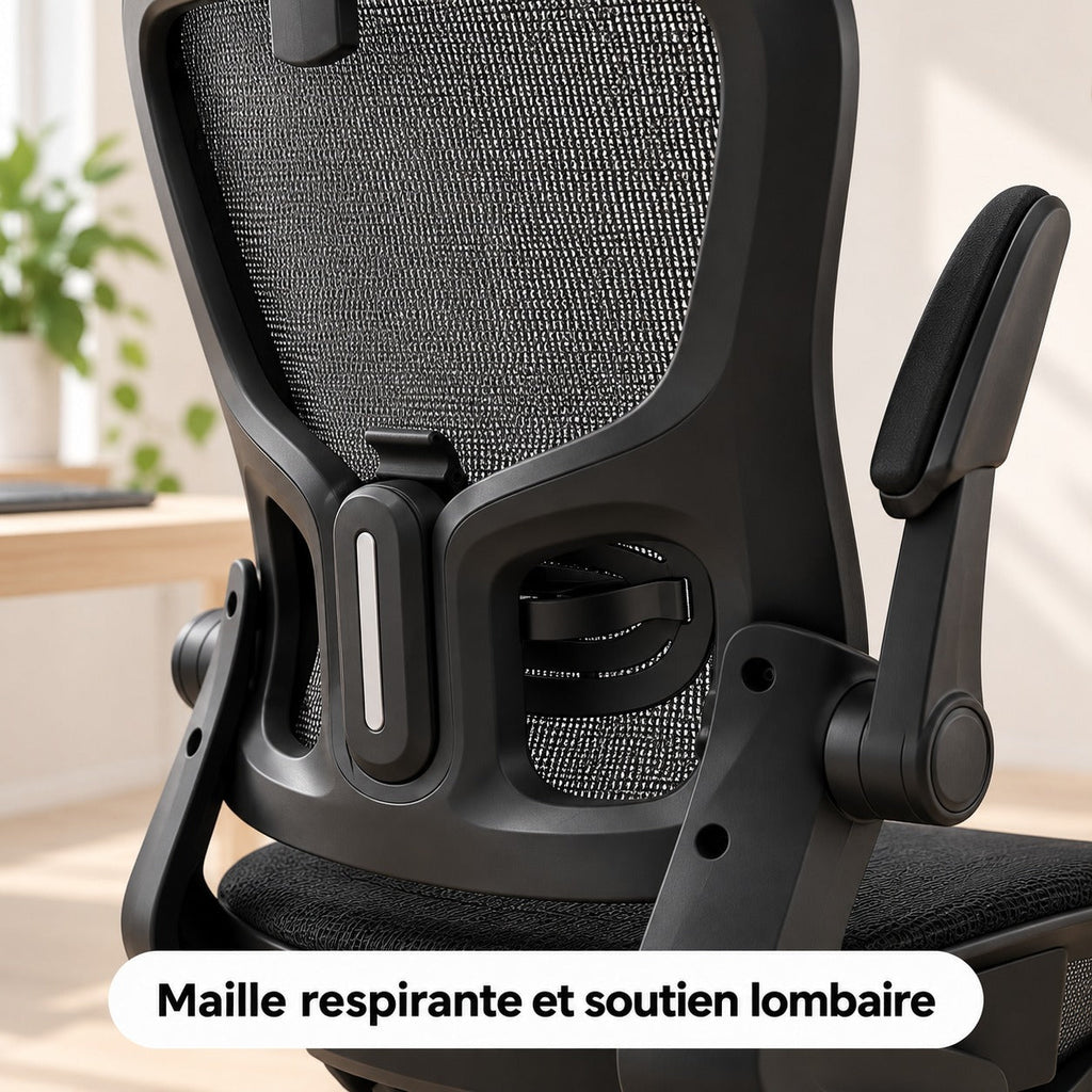 Gros plan sur la maille respirante et le soutien lombaire