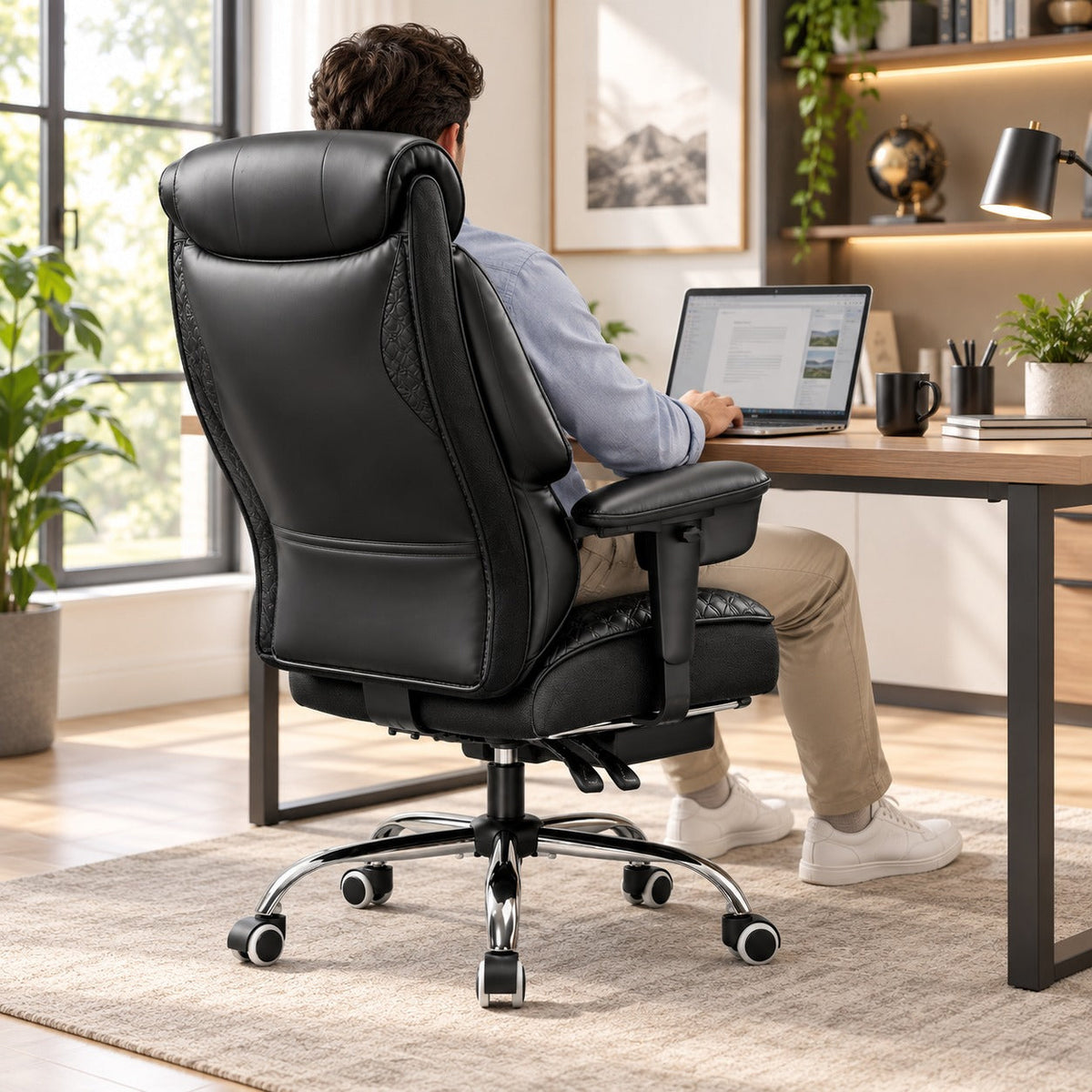 Homme assis dans le fauteuil gaming renforcé noir