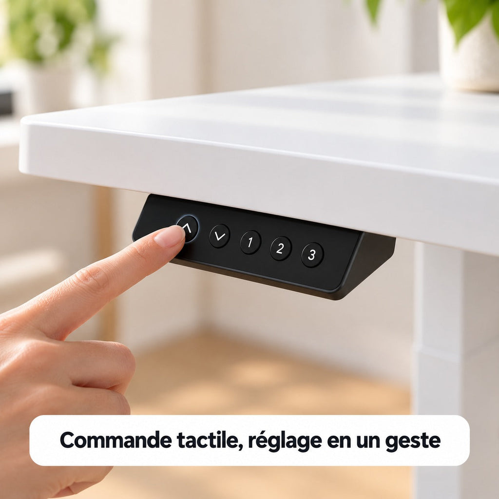 Gros plan sur la commande tactile du bureau assis-debout