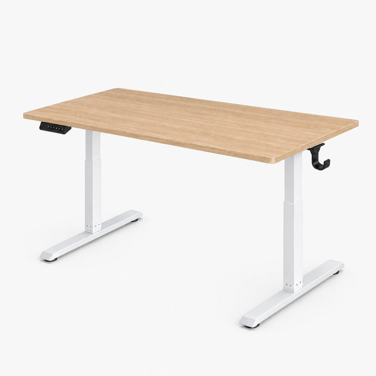 Bureau assis-debout électrique avec prise USB et crochet coloris marron