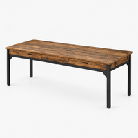 Bureau double 200 cm marron rustique avec 2 tiroirs, vue de trois quarts sur fond gris clair
