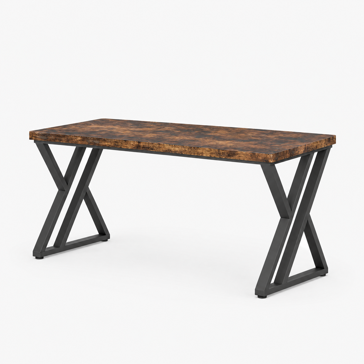Bureau 140 x 60 cm style industriel avec pieds en métal, vue de trois quarts