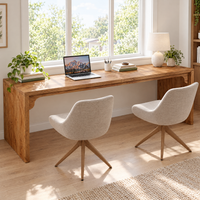 Grand bureau double 180 x 59 cm décor bois installé dans une pièce lumineuse