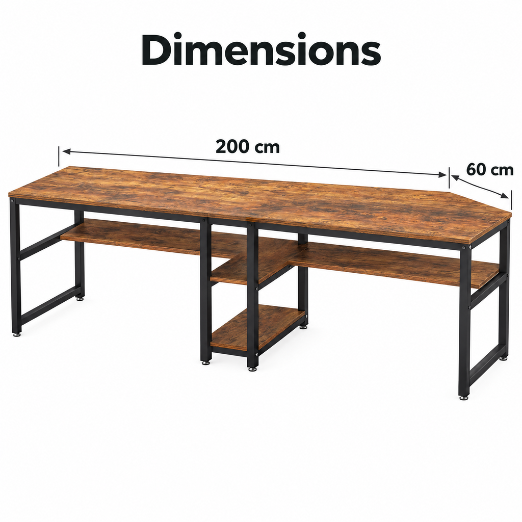 Dimensions du bureau double : 200 x 60 cm