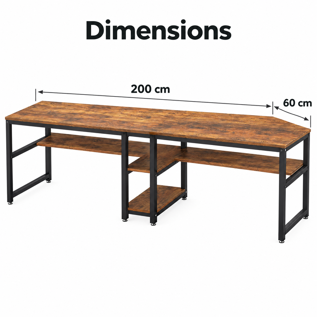 Dimensions du bureau double : 200 x 60 cm
